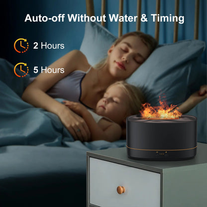 Essential Oil Diffuser & Humidifier – 200ml Flame Aroma Diffuser with 7 Color LED Lights & Timer | Aromatherapy Diffuser for Home, Bedroom & Office (Black) - RELUX.STORE