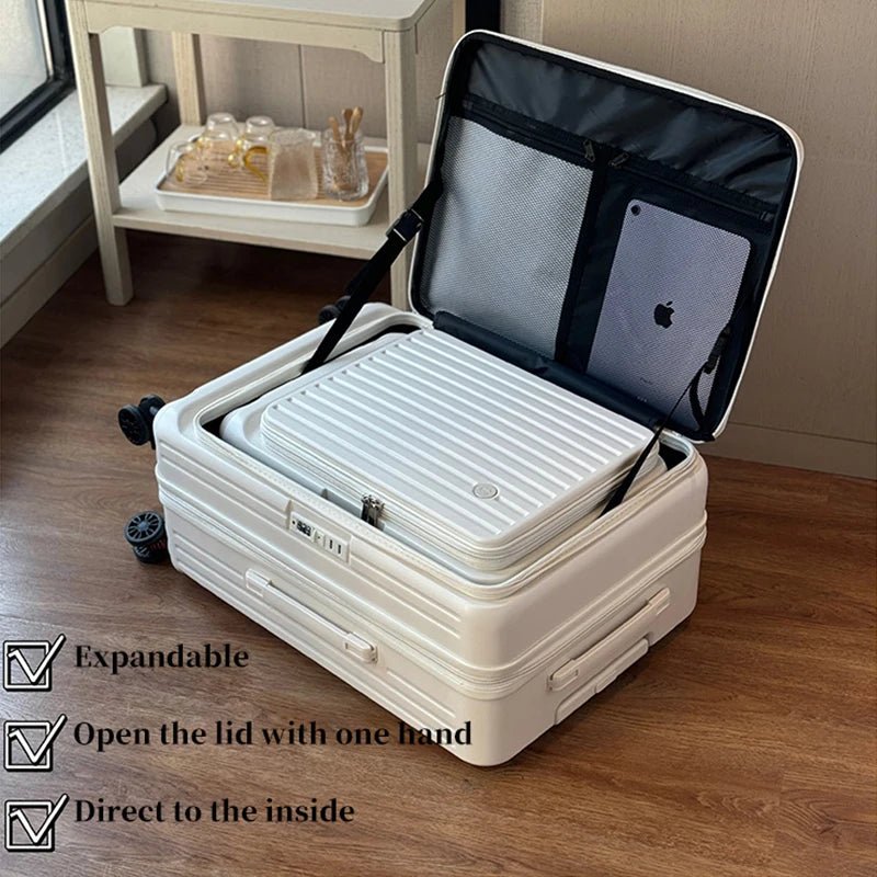 Expandable Hard - Side Trolley Luggage Set with Side Opening - Carry - On & Checked Suitcases, Anti - Shock & Password Lock - RELUX.STOREExpandable Hard - Side Trolley Luggage Set with Side Opening - Carry - On & Checked Suitcases, Anti - Shock & Password Lock