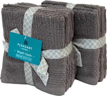 Diamond Wash Cloths Set - 12 Pack (12” X 12”) – 509 GSM - 100% Ring Spun Cotton Wash Cloth - Super Soft and Highly Absorbent Face Towels (Blush, White & Tan)