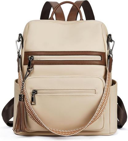 Womens Backpack Purse Vegan Leather Large Travel College Shoulder Bag with Tassel