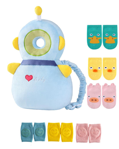 Toddler Baby Head Protector Backpack for Toddler Walker with Knee Pads&Anti-Slip Socks, Elephant