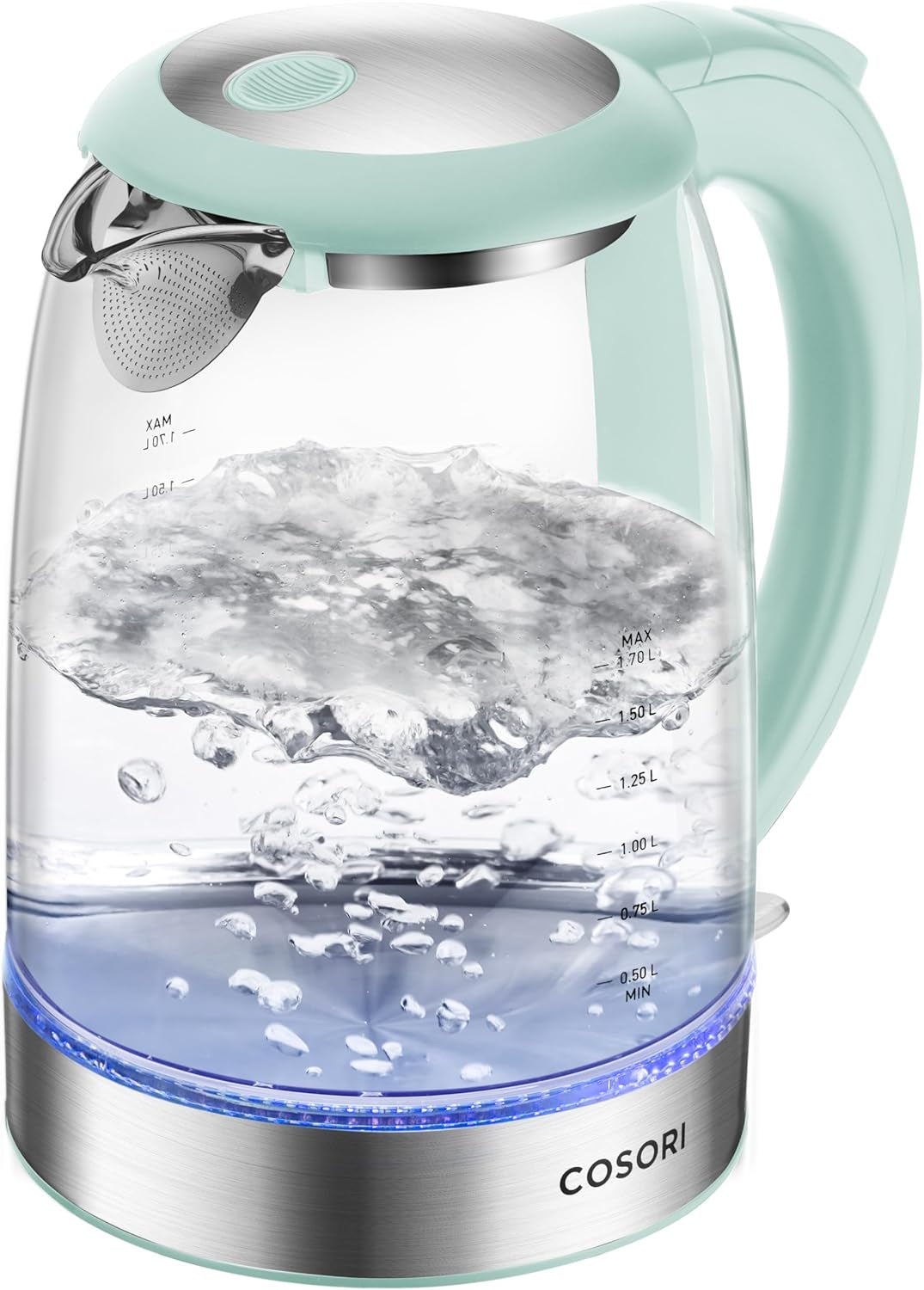 Electric Kettle, No Plastic Filter & Spout, 1.7L Tea Kettle & Hot Water Boiler for Coffee & Tea, Water Heater & Teapot, Automatic Shut Off, Borosilicate Glass, Black, 1500W