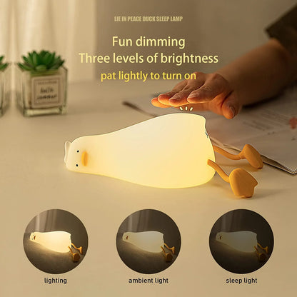 Lying Flat Duck Night Light LED Squishy Duck Lamp Cute Light Duck Silicone Dimmable Nursery Nightlight Rechargeable Bedside Touch Lamp Breastfeeding