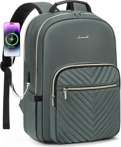 Laptop Backpack for Women 15.6 Inch,Cute Womens Travel Backpack Purse,Professional Laptop Computer Bag,Waterproof Work Business College Teacher Bags Carry on Backpack with USB Port,Mint Green