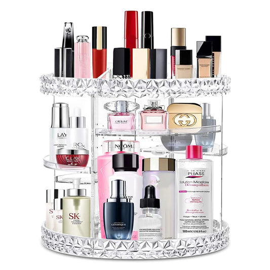 360 Rotating Makeup Organizer Perfume Organizer Clear Cosmetic Storage Display Case Large Capacity Acrylic Beauty Holder Adjustable Partition Height for Bedroom Dresser or Bathroom Vanity