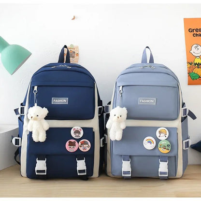 Five - Piece Set Large Capacity Fashionable Double Shoulder Backpack for Junior And High School Girls Primary School Students - RELUX.STORE