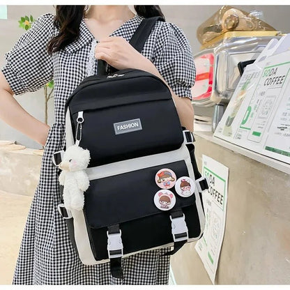 Five - Piece Set Large Capacity Fashionable Double Shoulder Backpack for Junior And High School Girls Primary School Students - RELUX.STORE