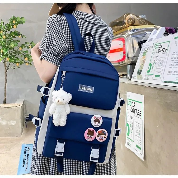 Five - Piece Set Large Capacity Fashionable Double Shoulder Backpack for Junior And High School Girls Primary School Students - RELUX.STORE