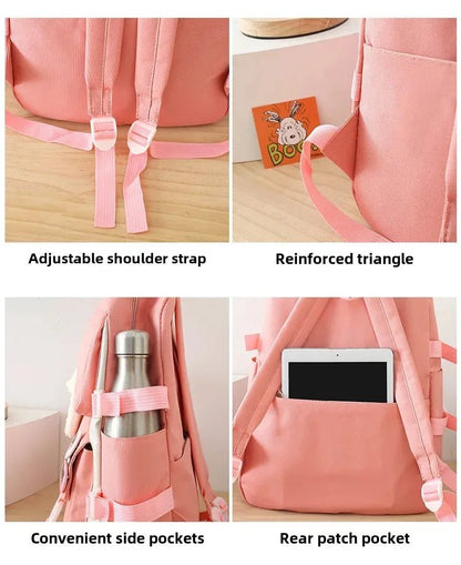 Five - Piece Set Large Capacity Fashionable Double Shoulder Backpack for Junior And High School Girls Primary School Students - RELUX.STORE