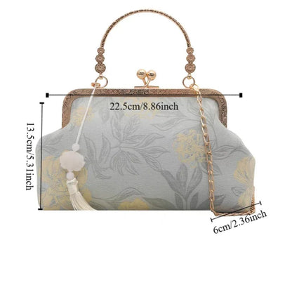 Flower Pattern Chinese Style Handbag Cheongsam Accessories Elegant Hanfu Clutch Bag Single Shoulder with Pendant - RELUX.STORE