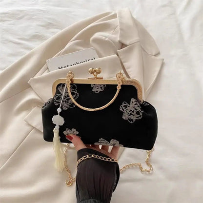 Flower Pattern Chinese Style Handbag Cheongsam Accessories Elegant Hanfu Clutch Bag Single Shoulder with Pendant - RELUX.STORE