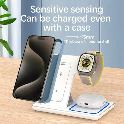 🧲 Foldable 3 - in - 1 Wireless Charger Station for iPhone 16/15/14/13/12 Pro Max, Apple Watch 10/9/8/7/6 & AirPods 3/2 – Fast Charging Dock - RELUX.STORE