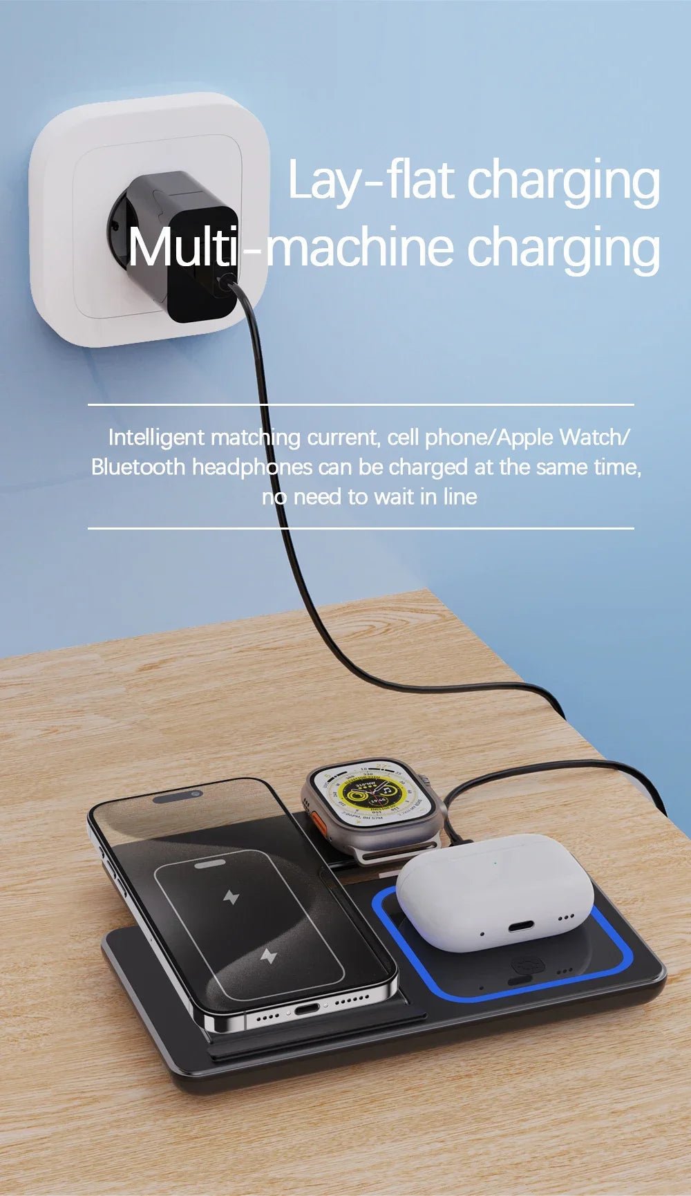 🧲 Foldable 3 - in - 1 Wireless Charger Station for iPhone 16/15/14/13/12 Pro Max, Apple Watch 10/9/8/7/6 & AirPods 3/2 – Fast Charging Dock - RELUX.STORE