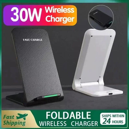 Foldable 30W Fast Wireless Charger Stand & Pad – Magnetic Induction Charging Dock for iPhone 16/15/14/13/12 Series, Samsung, Xiaomi - RELUX.STORE
