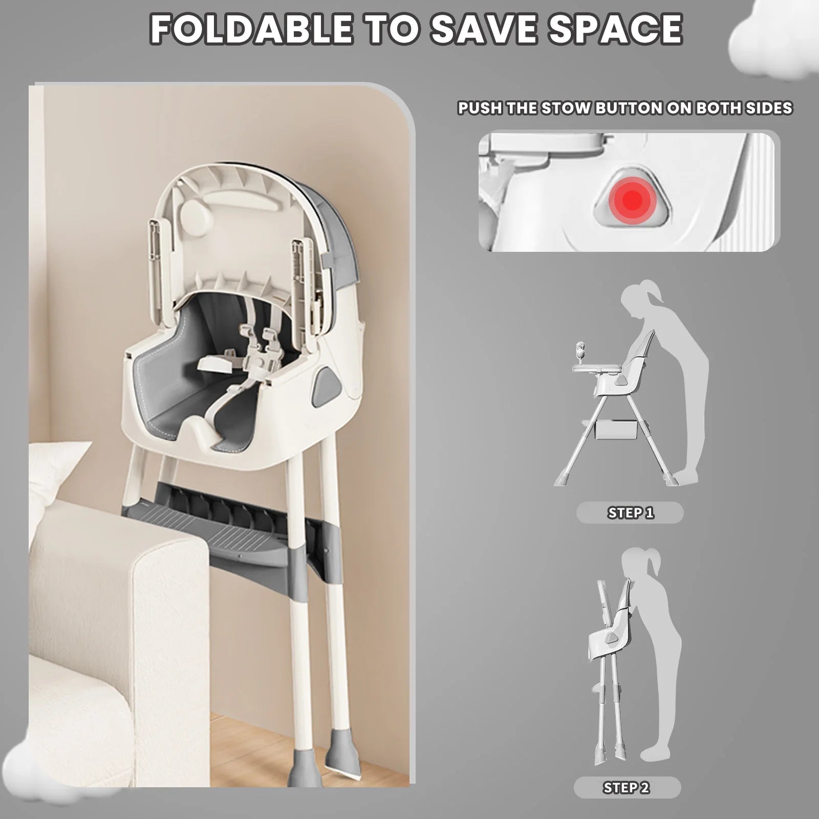 Foldable Baby High Chair 6 Months Plus, with Large Antislip Pad & ToyRack, Easy to Clean Feeding , E500 - RELUX.STOREFoldable Baby High Chair 6 Months Plus, with Large Antislip Pad & ToyRack, Easy to Clean Feeding , E500