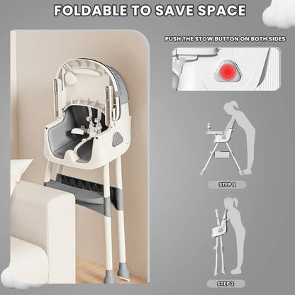 Foldable Baby High Chair 6 Months Plus, with Large Antislip Pad & ToyRack, Easy to Clean Feeding , E500 - RELUX.STOREFoldable Baby High Chair 6 Months Plus, with Large Antislip Pad & ToyRack, Easy to Clean Feeding , E500