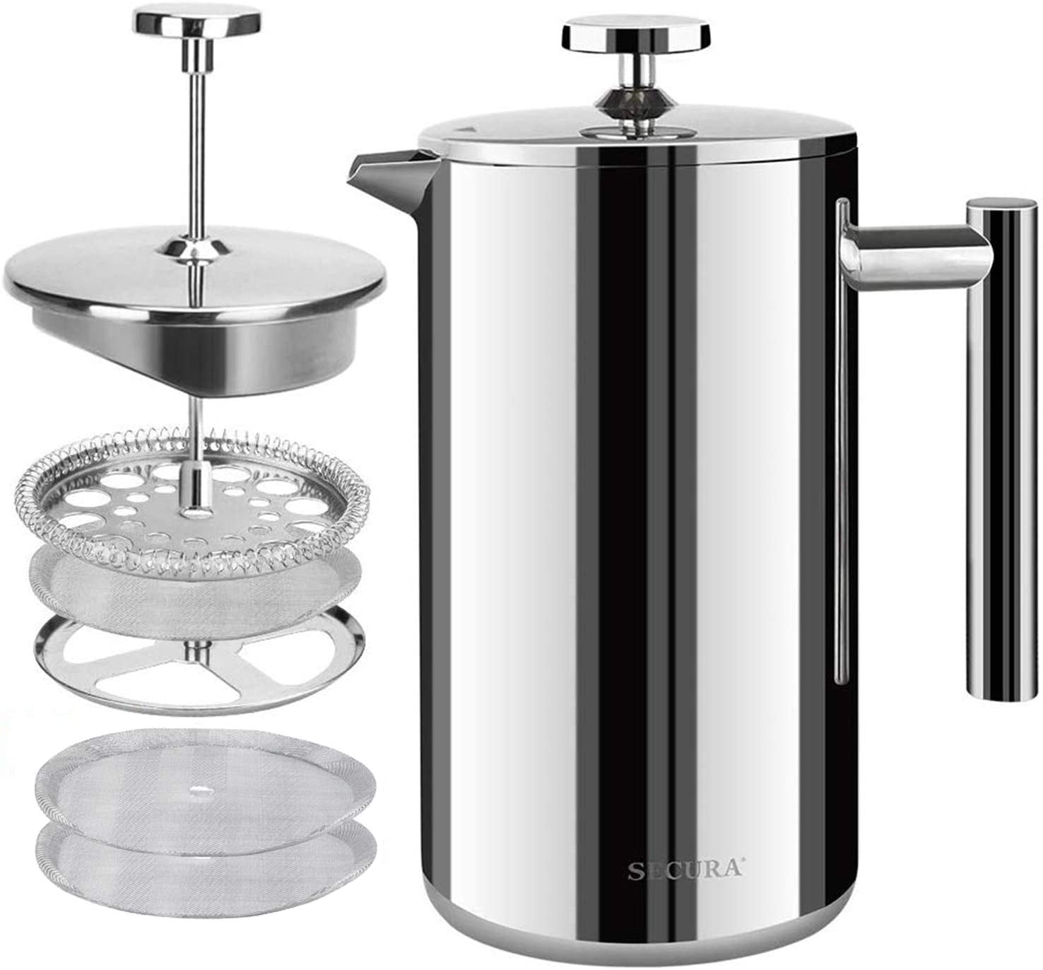 “French Press Coffee Maker – 304 Stainless Steel Insulated Coffee Press with 2 Extra Screens, 12oz (0.35L) Silver – Durable, Easy - to - Clean, Stylish Manual Coffee Brewer” - RELUX.STORE