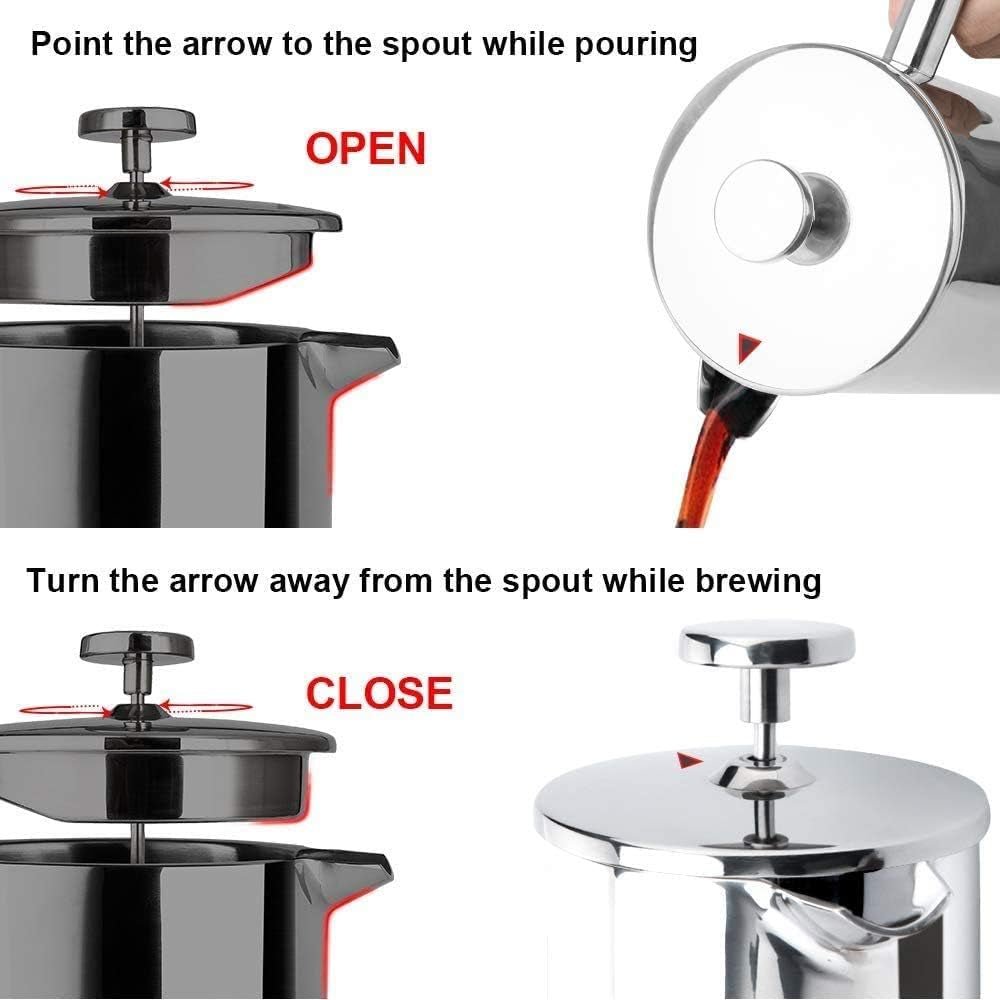 “French Press Coffee Maker – 304 Stainless Steel Insulated Coffee Press with 2 Extra Screens, 12oz (0.35L) Silver – Durable, Easy - to - Clean, Stylish Manual Coffee Brewer” - RELUX.STORE
