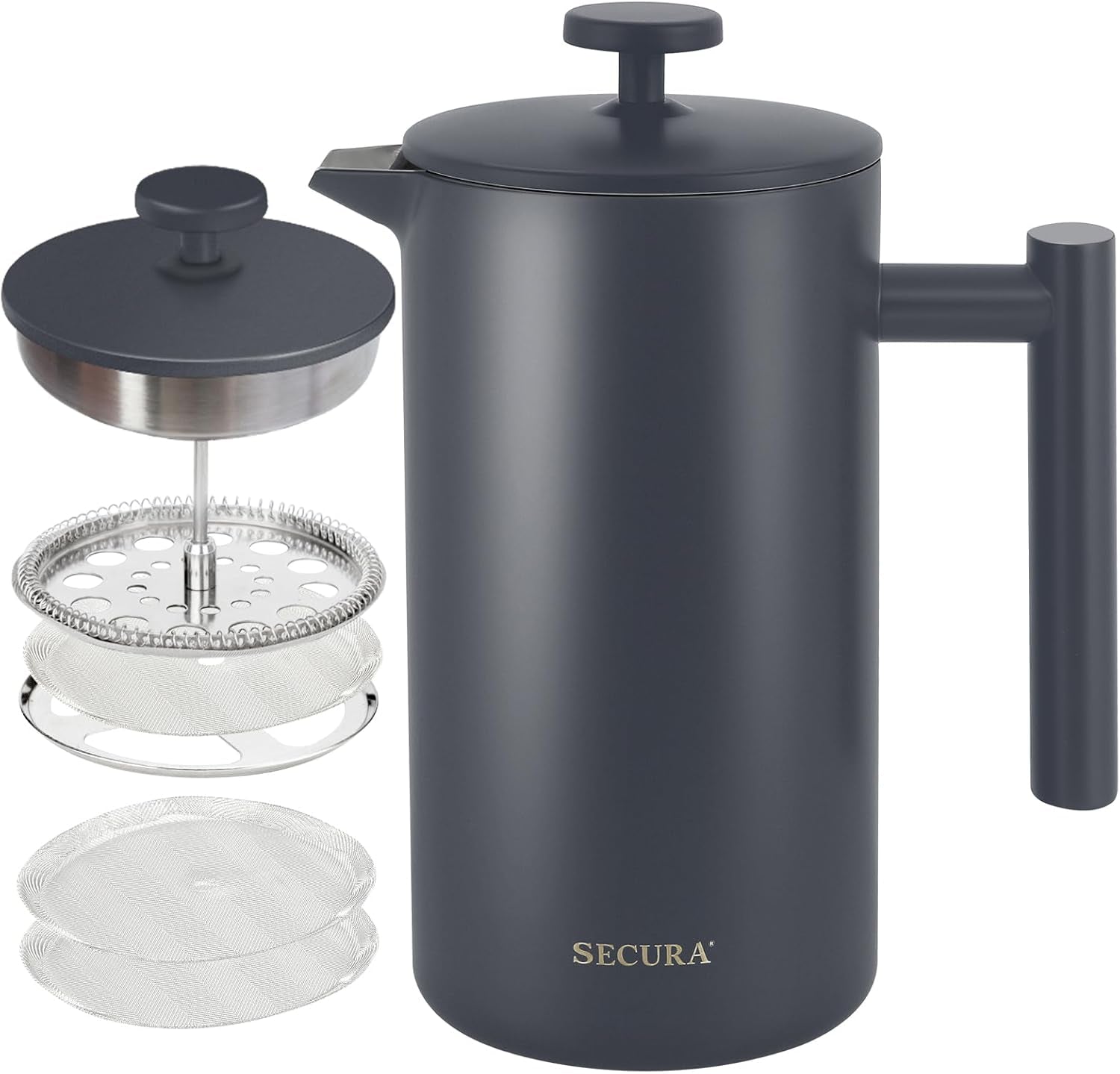 “French Press Coffee Maker – 304 Stainless Steel Insulated Coffee Press with 2 Extra Screens, 12oz (0.35L) Silver – Durable, Easy - to - Clean, Stylish Manual Coffee Brewer” - RELUX.STORE