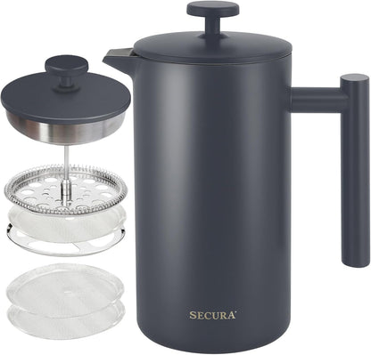 “French Press Coffee Maker – 304 Stainless Steel Insulated Coffee Press with 2 Extra Screens, 12oz (0.35L) Silver – Durable, Easy - to - Clean, Stylish Manual Coffee Brewer” - RELUX.STORE