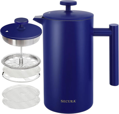 “French Press Coffee Maker – 304 Stainless Steel Insulated Coffee Press with 2 Extra Screens, 12oz (0.35L) Silver – Durable, Easy - to - Clean, Stylish Manual Coffee Brewer” - RELUX.STORE