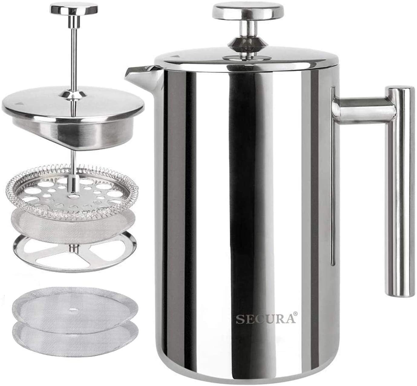 “French Press Coffee Maker – 304 Stainless Steel Insulated Coffee Press with 2 Extra Screens, 12oz (0.35L) Silver – Durable, Easy - to - Clean, Stylish Manual Coffee Brewer” - RELUX.STORE