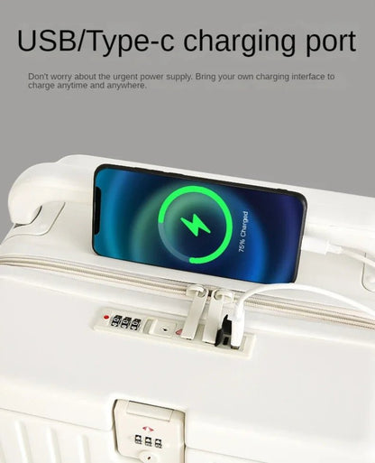 Front Opening Luggage with Laptop Storage Large Capacity Travel Trunk with Cup Holder&USB Charging Port&Wide Handle - RELUX.STOREFront Opening Luggage with Laptop Storage Large Capacity Travel Trunk with Cup Holder&USB Charging Port&Wide Handle