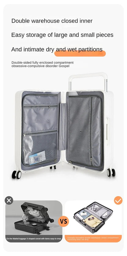 Front Opening Luggage with Laptop Storage Large Capacity Travel Trunk with Cup Holder&USB Charging Port&Wide Handle - RELUX.STOREFront Opening Luggage with Laptop Storage Large Capacity Travel Trunk with Cup Holder&USB Charging Port&Wide Handle
