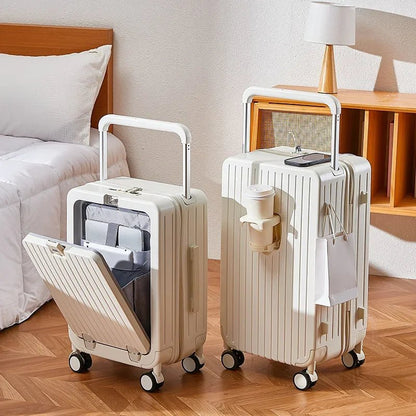 Front Opening Luggage with Laptop Storage Large Capacity Travel Trunk with Cup Holder&USB Charging Port&Wide Handle - RELUX.STOREFront Opening Luggage with Laptop Storage Large Capacity Travel Trunk with Cup Holder&USB Charging Port&Wide Handle