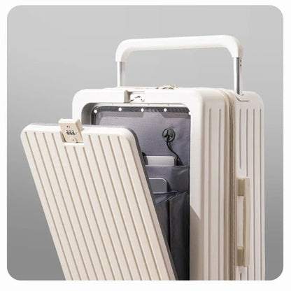 Front Opening Luggage with Laptop Storage Large Capacity Travel Trunk with Cup Holder&USB Charging Port&Wide Handle - RELUX.STOREFront Opening Luggage with Laptop Storage Large Capacity Travel Trunk with Cup Holder&USB Charging Port&Wide Handle