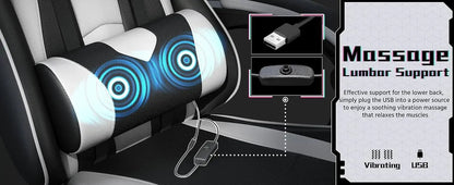 Gaming Chair, Video Game Chair with Massage Lumbar Support and Footrest Height Adjustable Ergonomic Computer Gaming Chair - RELUX.STORE