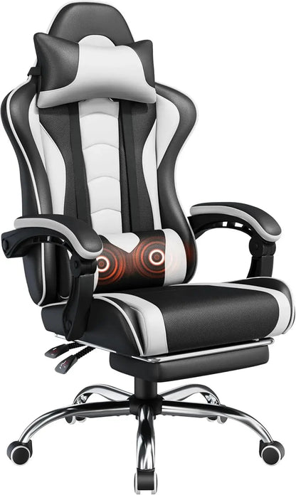 Gaming Chair, Video Game Chair with Massage Lumbar Support and Footrest Height Adjustable Ergonomic Computer Gaming Chair - RELUX.STORE