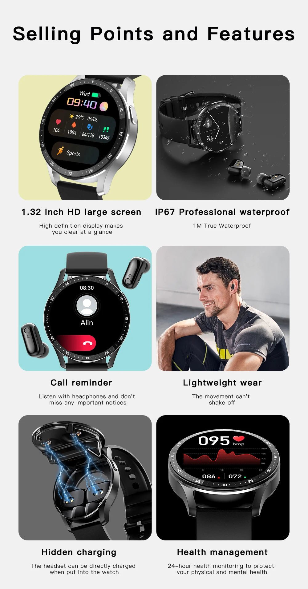 GEJIAN X10 Headset Smart Watch TWS Two In One Wireless Bluetooth Dual Headset Call Health Blood Pressure Sport Music Smartwatch - RELUX.STORE