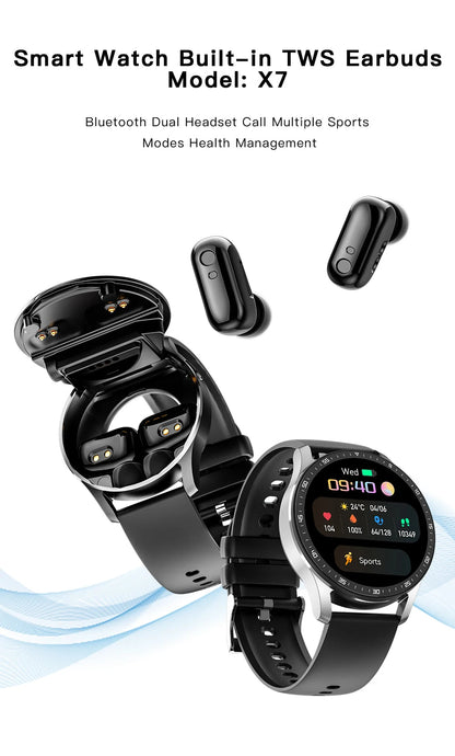 GEJIAN X10 Headset Smart Watch TWS Two In One Wireless Bluetooth Dual Headset Call Health Blood Pressure Sport Music Smartwatch - RELUX.STORE