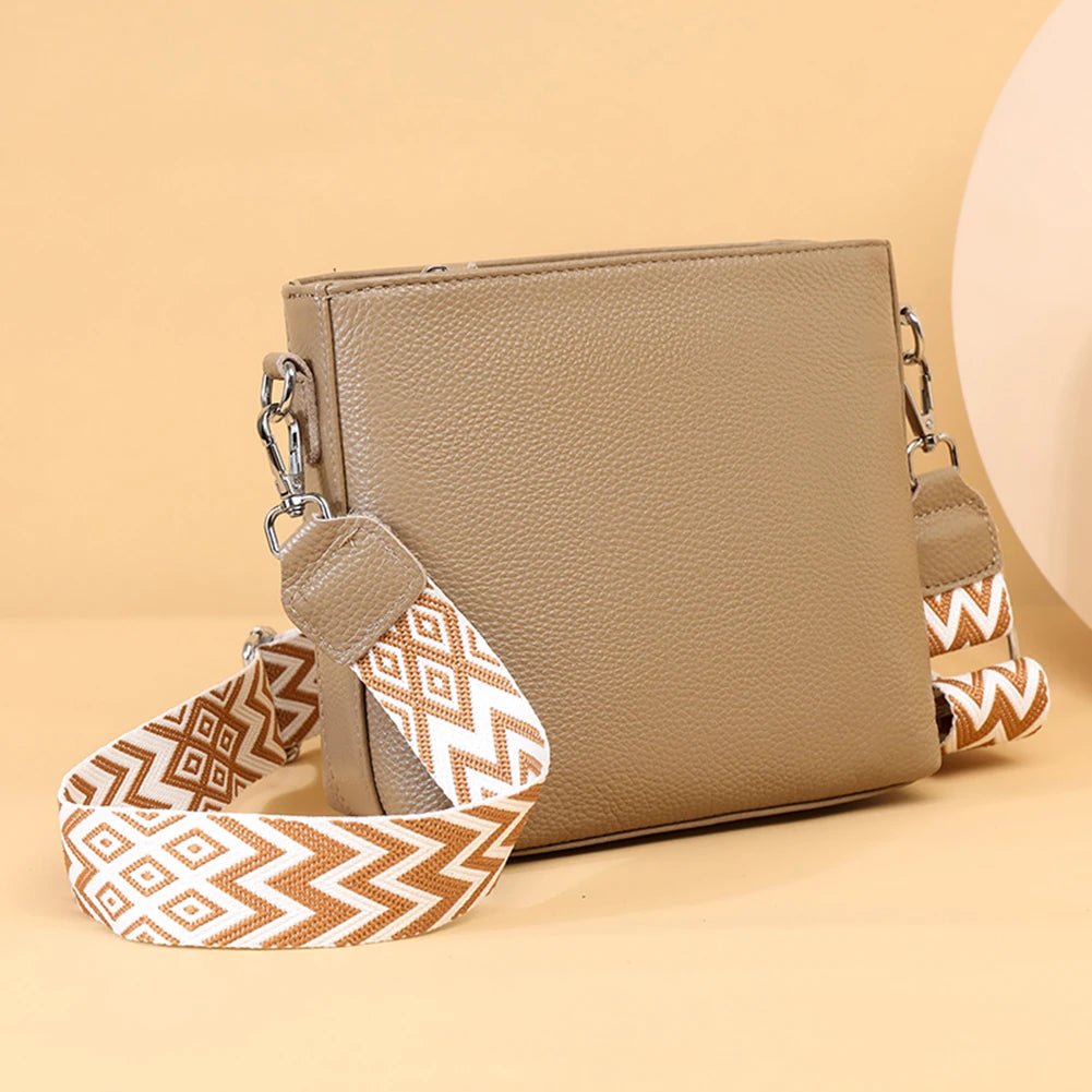 Genuine Leather Designer Tote Bag with Guitar Strap Casual Shoulder Purse Vintage Bucket Bag Satchel Purse for Women - RELUX.STORE