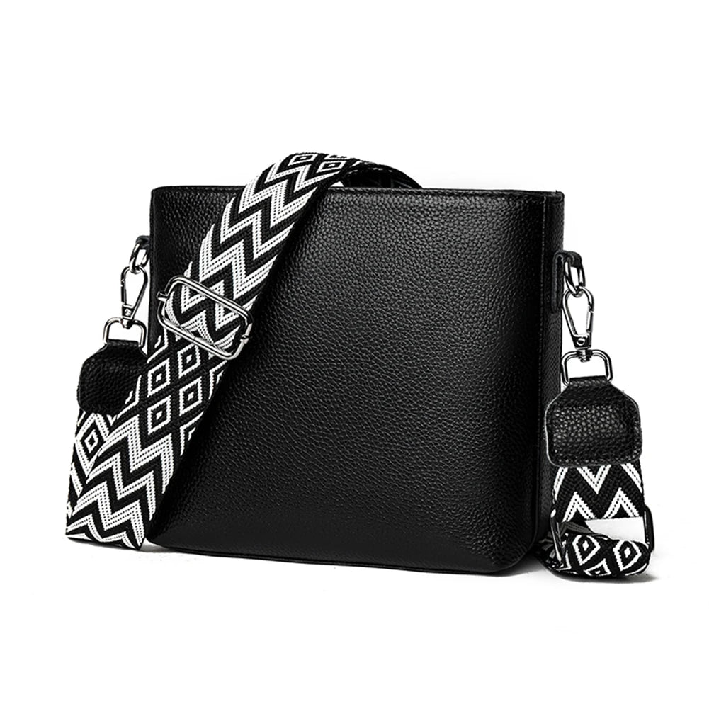 Genuine Leather Designer Tote Bag with Guitar Strap Casual Shoulder Purse Vintage Bucket Bag Satchel Purse for Women - RELUX.STORE