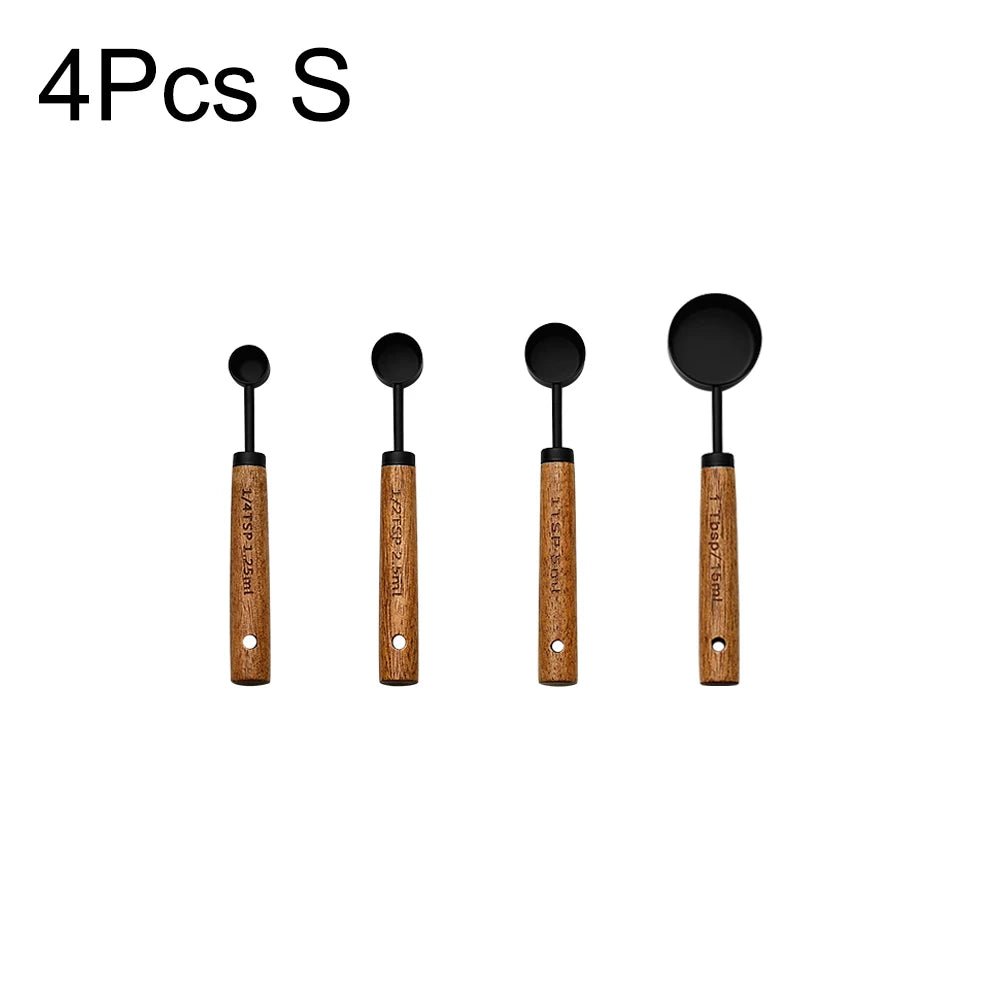 Gold Wooden Handle Stainless Steel Measuring Cups Spoons Baking Tools Coffee Measuring Spoon Set Bartending Scale Accessories - RELUX.STORE