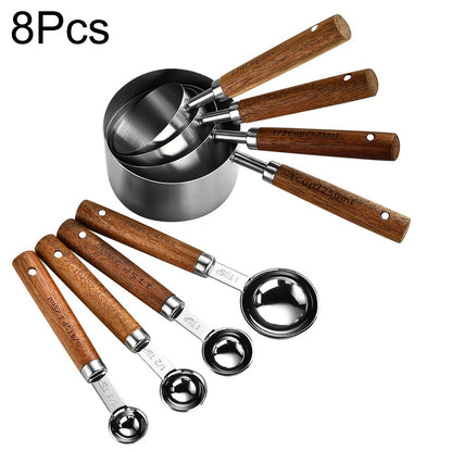 Gold Wooden Handle Stainless Steel Measuring Cups Spoons Baking Tools Coffee Measuring Spoon Set Bartending Scale Accessories - RELUX.STORE