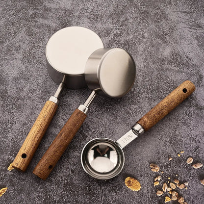 Gold Wooden Handle Stainless Steel Measuring Cups Spoons Baking Tools Coffee Measuring Spoon Set Bartending Scale Accessories - RELUX.STORE
