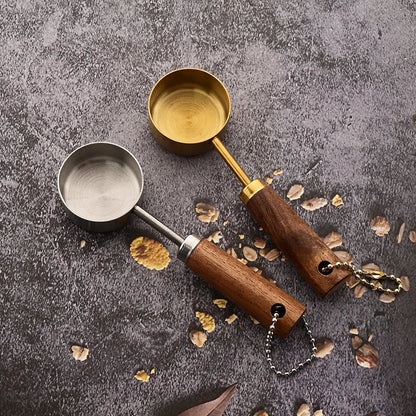 Gold Wooden Handle Stainless Steel Measuring Cups Spoons Baking Tools Coffee Measuring Spoon Set Bartending Scale Accessories - RELUX.STORE