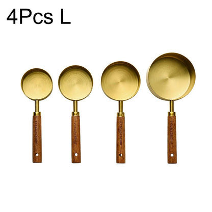 Gold Wooden Handle Stainless Steel Measuring Cups Spoons Baking Tools Coffee Measuring Spoon Set Bartending Scale Accessories - RELUX.STORE