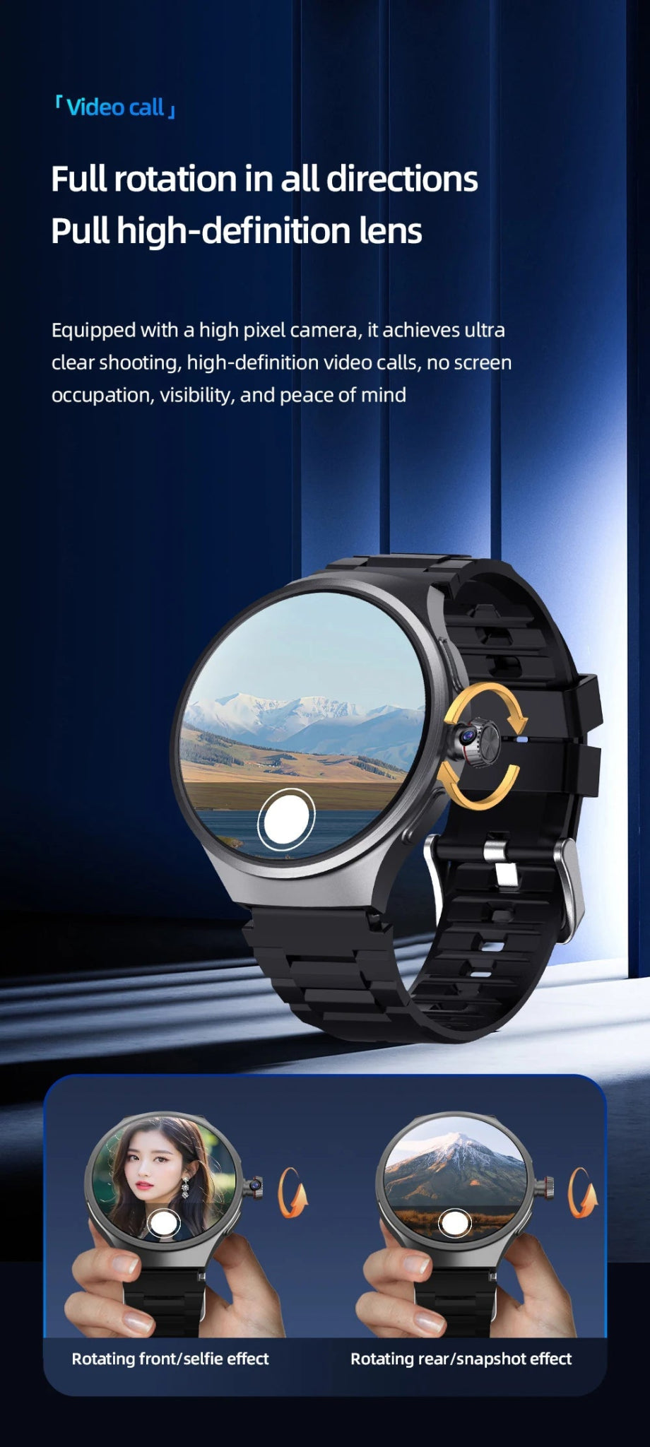 GoldenSpike 4GB+128GB Smart Watch 1.75inch Amoled Smartwatch With 180° Rotary Camera GPS Position WIFI Sim Card Slot Video Call - RELUX.STORE