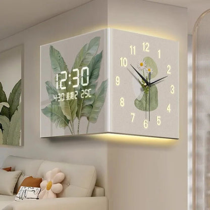 Green Plant - Themed Digital Display Wall Clock Double - Sided at Living Room Corner Single Face Electric Motive - RELUX.STORE
