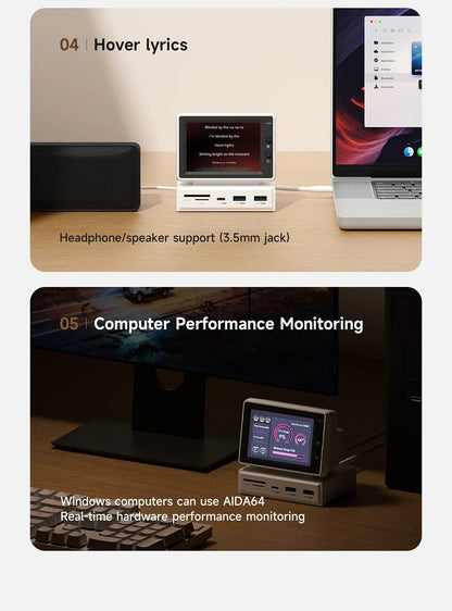 Hagibis 3.5inch IPS Mini Screen AIDA64 Mini PC CPU RAM HDD Data Monitor Display Sub Screen with USB C Hub for Laptop PC MacBook - RELUX.STORE