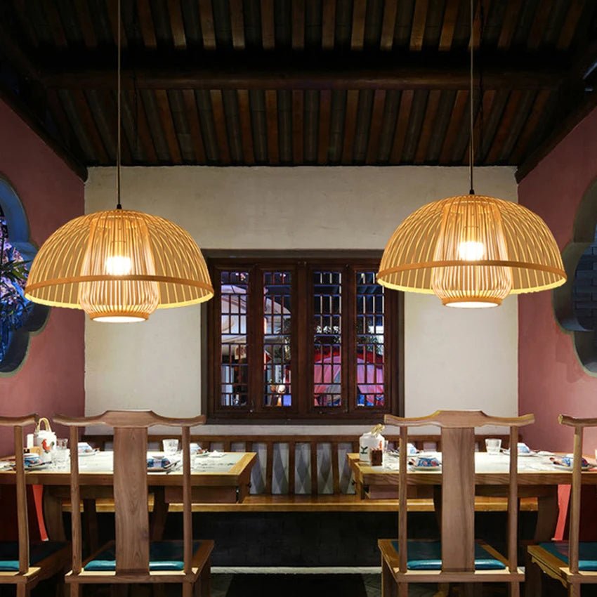 “Handmade Bamboo Rattan Pendant Light – Natural Boho Ceiling Lamp for Dining Room, Café, Restaurant & Home Décor | Vintage Ethnic Woven LED Lighting Fixture” - RELUX.STORE