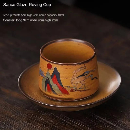 Handmade Ceramic Coffee Mug with Wooden Handle - Retro Tea Cup, Office Water Cup Filter Design, Unique Birthday Gift - RELUX.STORE