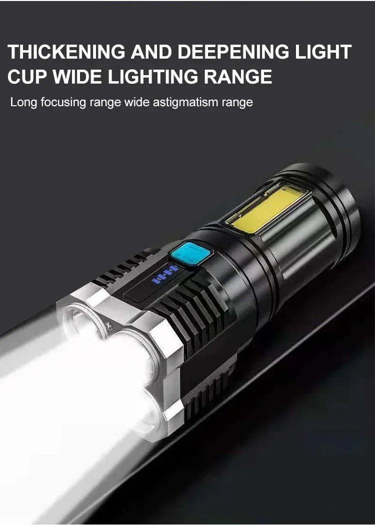 High Power LED Flashlights Camping Torch With 4 Lamp Beads And COB Side Light Rechargeable Portable Hand Lantern 4 Lighting Mode - RELUX.STORE