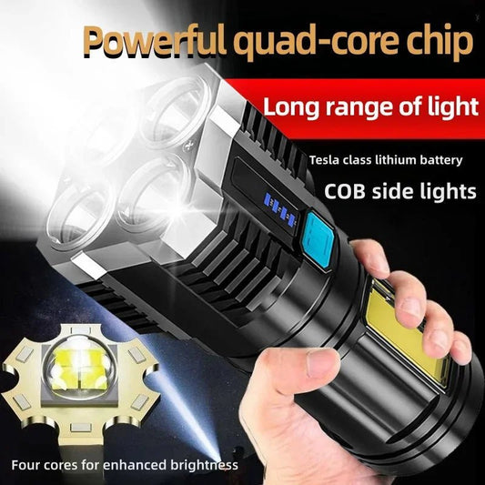 High Power LED Flashlights Camping Torch With 4 Lamp Beads And COB Side Light Rechargeable Portable Hand Lantern 4 Lighting Mode - RELUX.STORE