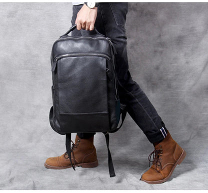 High - Quality Genuine Leather Backpack for Men – Fashionable Student School Bag & Daily Rucksack | Large Black Knapsack - RELUX.STORE