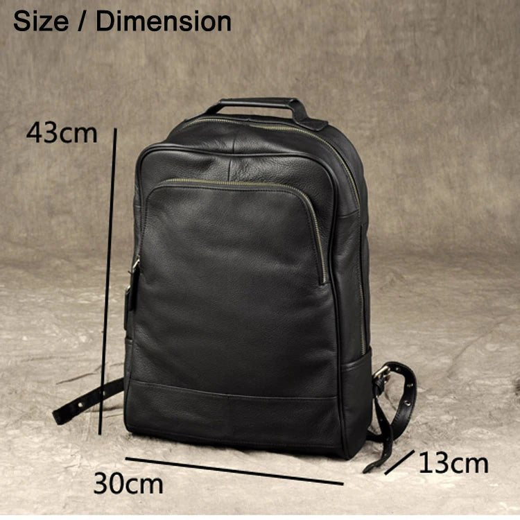 High - Quality Genuine Leather Backpack for Men – Fashionable Student School Bag & Daily Rucksack | Large Black Knapsack - RELUX.STORE